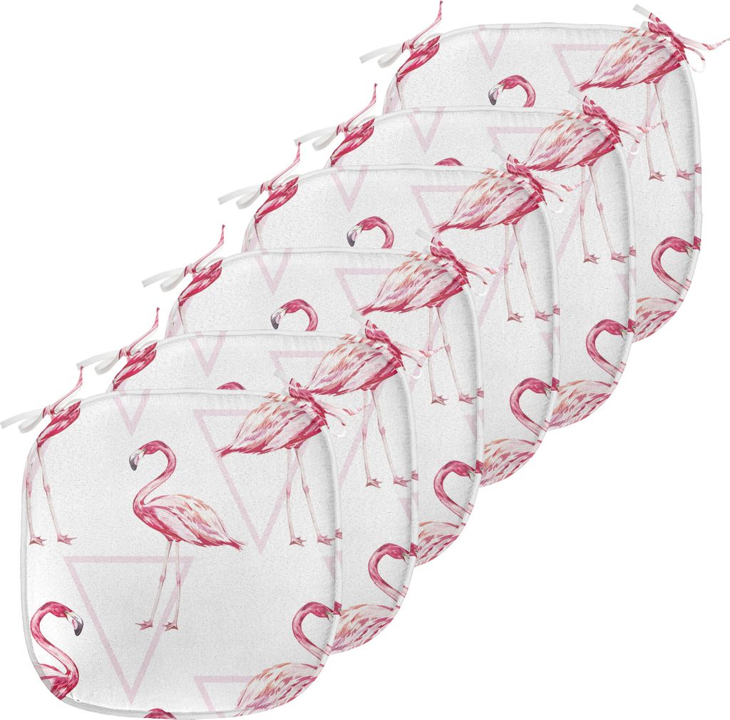 ABAKUHAUS Flamingo Polster für Esszimmerstühle, Geometrisch, Dekoratives wasserfestes Kissen mit Riemen für Küchensitze, 40 cm x 40 cm-6er Pack...