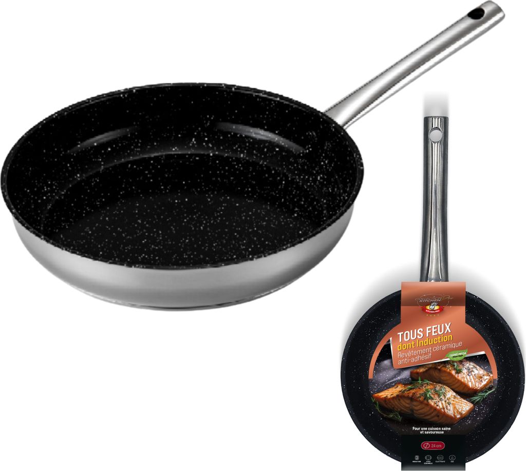 Venteo Kitchenpro Pan Inox - Edelstahlpfanne, Keramikbeschichtung, Antihaft, Induktion 20/24/28cm