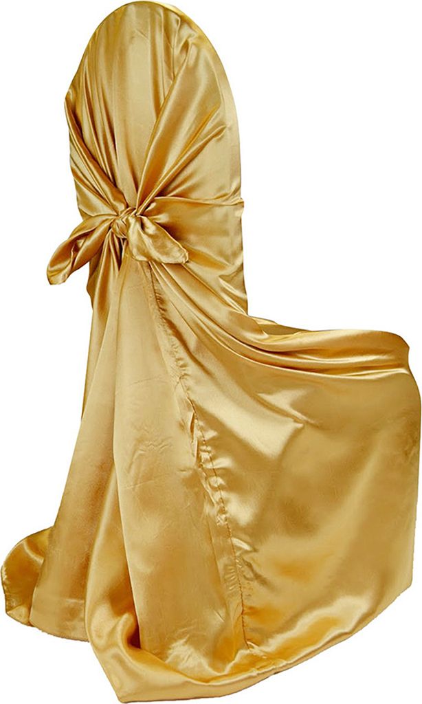 Stuhlabdeckung Staubdestaudes abnehmbares Satin-Rücken-Rücken-Selbst-Tie-Stuhl Cover Protector Event Party Supplies-Golden