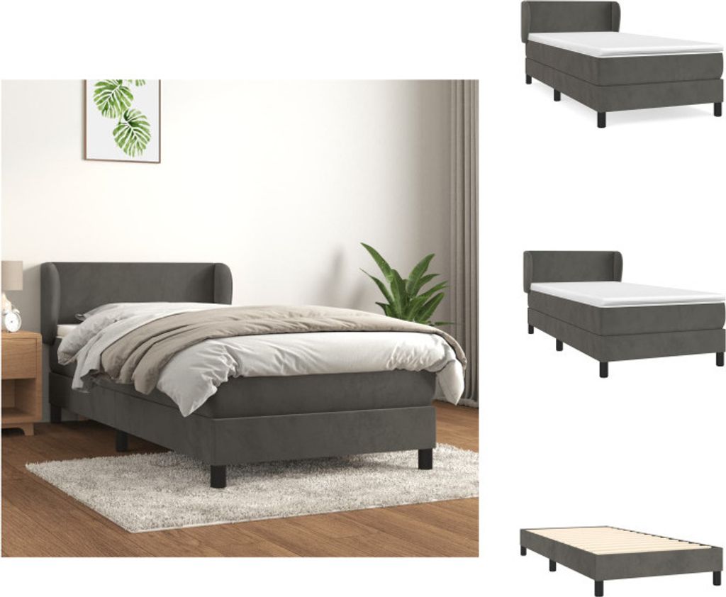 vidaXL Boxspringbett mit Matratze Dunkelgrau 90x200 cm Samt - Betten & Bettgestelle