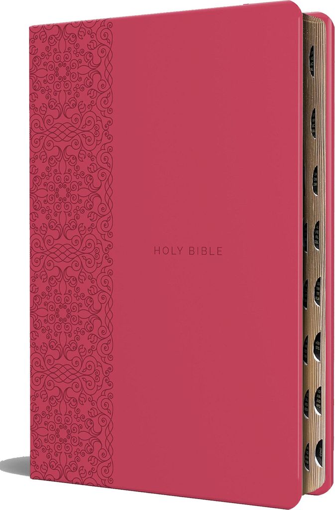 KJV Holy Bible, Large Print Medium Format, Fuchsia Faux Leather W/Ribbon Marker, Red Letter, Thumb Index