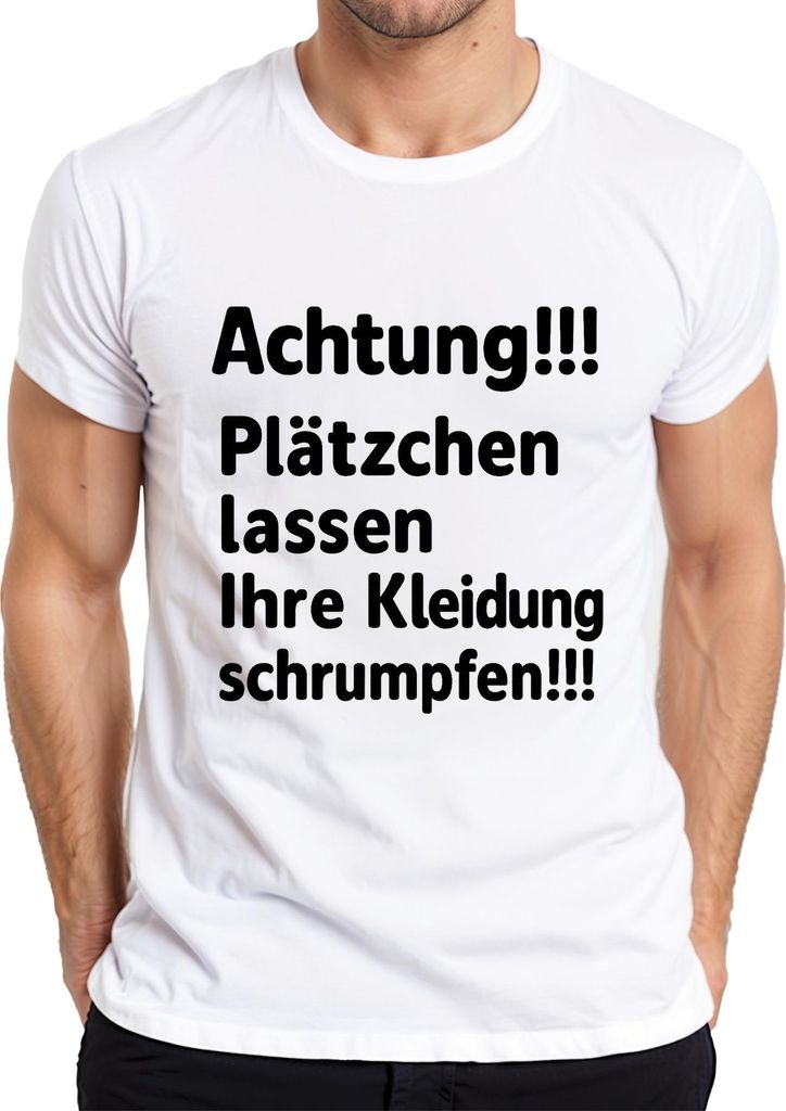 Achtung Plätzchen lassen schrumpfen Weihnachten Backen Humor Herren T-Shirt, Weiß, 3XL
