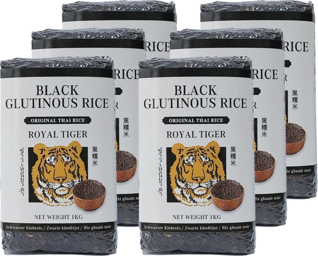 Royal Tiger schwarzer Klebreis, 6x 1kg Beutel, Klebereis aus Thailand