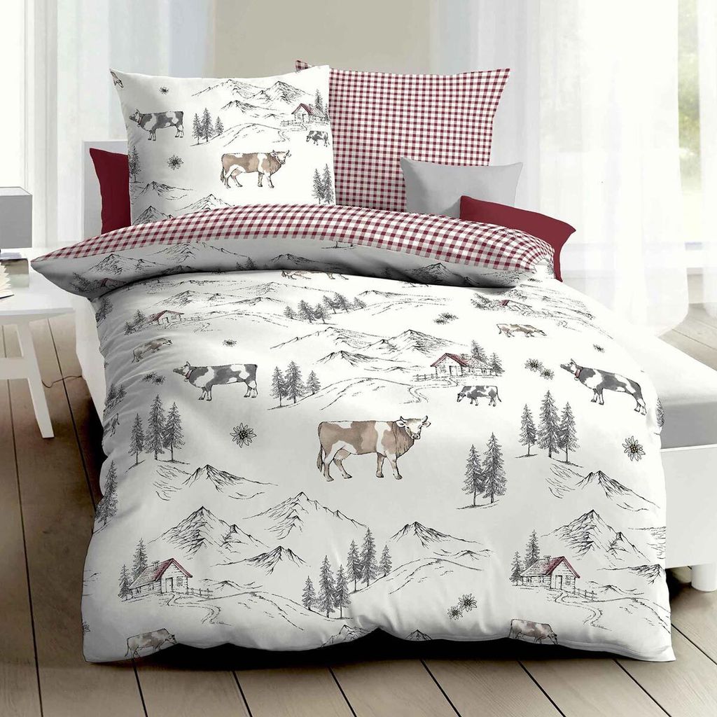Traumschlaf Biber Bettwäsche Allgäu rot 155x220 cm + 80x80 Produktbild 