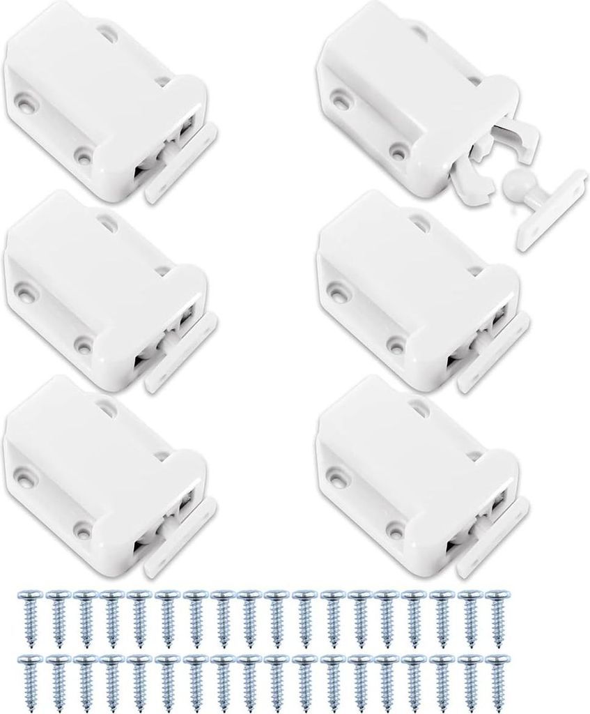 6 Stück Türverriegelungen mit Touch-Entriegelung - Push-to-Open Schrankverschluss ohne Magnet - Schrauben für Küchenschranktüren und Möbel zu...