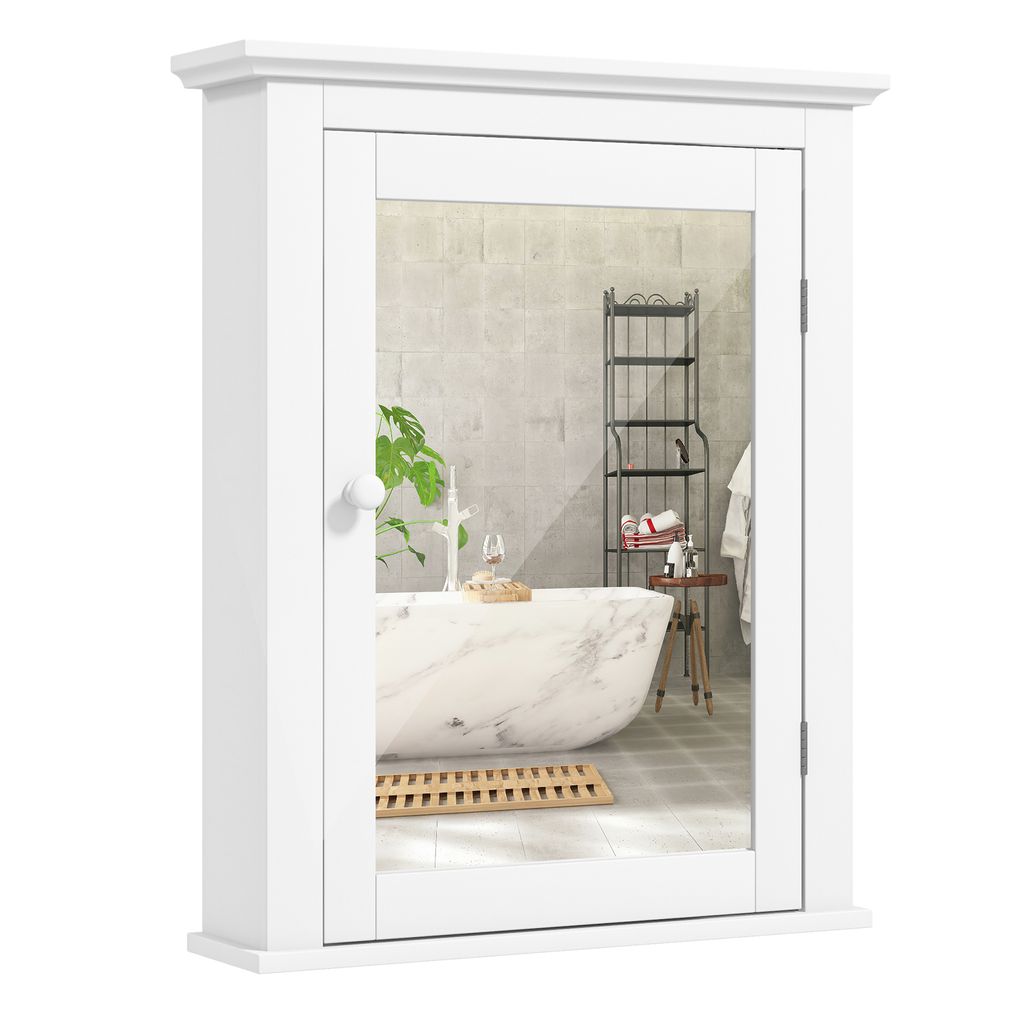 COSTWAY Spiegelschrank Bad mit verstellbarem Regal, 56x15x69,5cm, Weiß