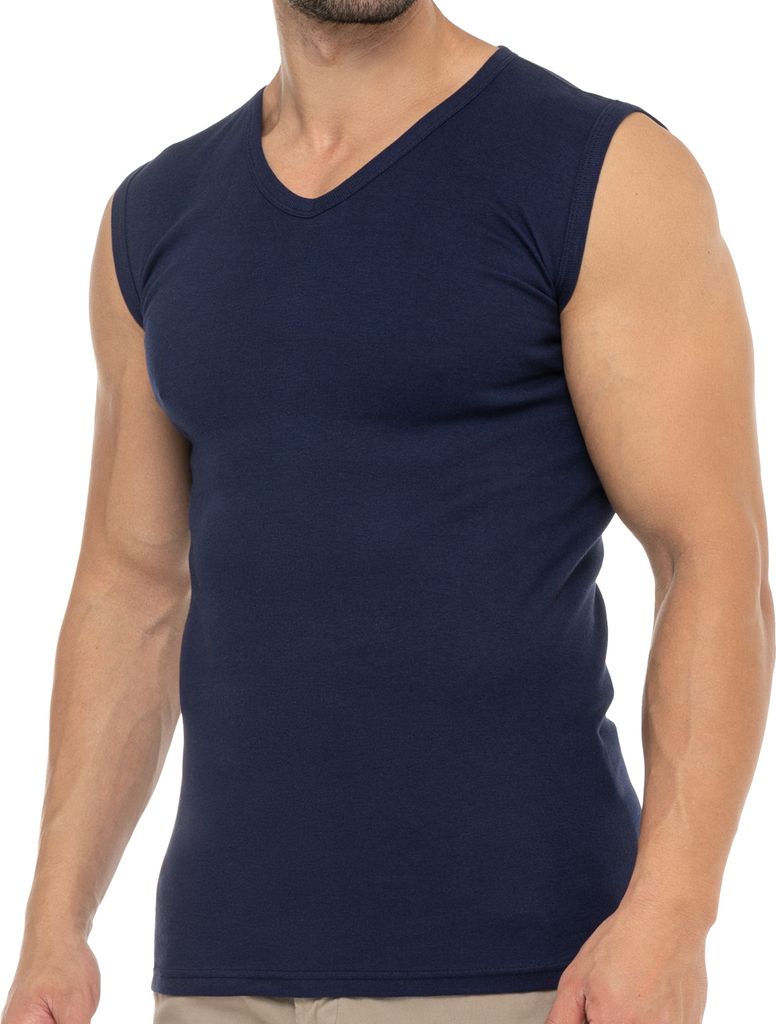 Celodoro Herren-Tanktop mit V-Ausschnitt – 1 Stück – fein gerippt, Business-Stil – Marineblau