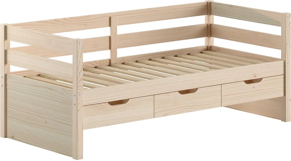 Lit cabine Maggie en pin massif laiteux 90x200 avec étagères de chevet