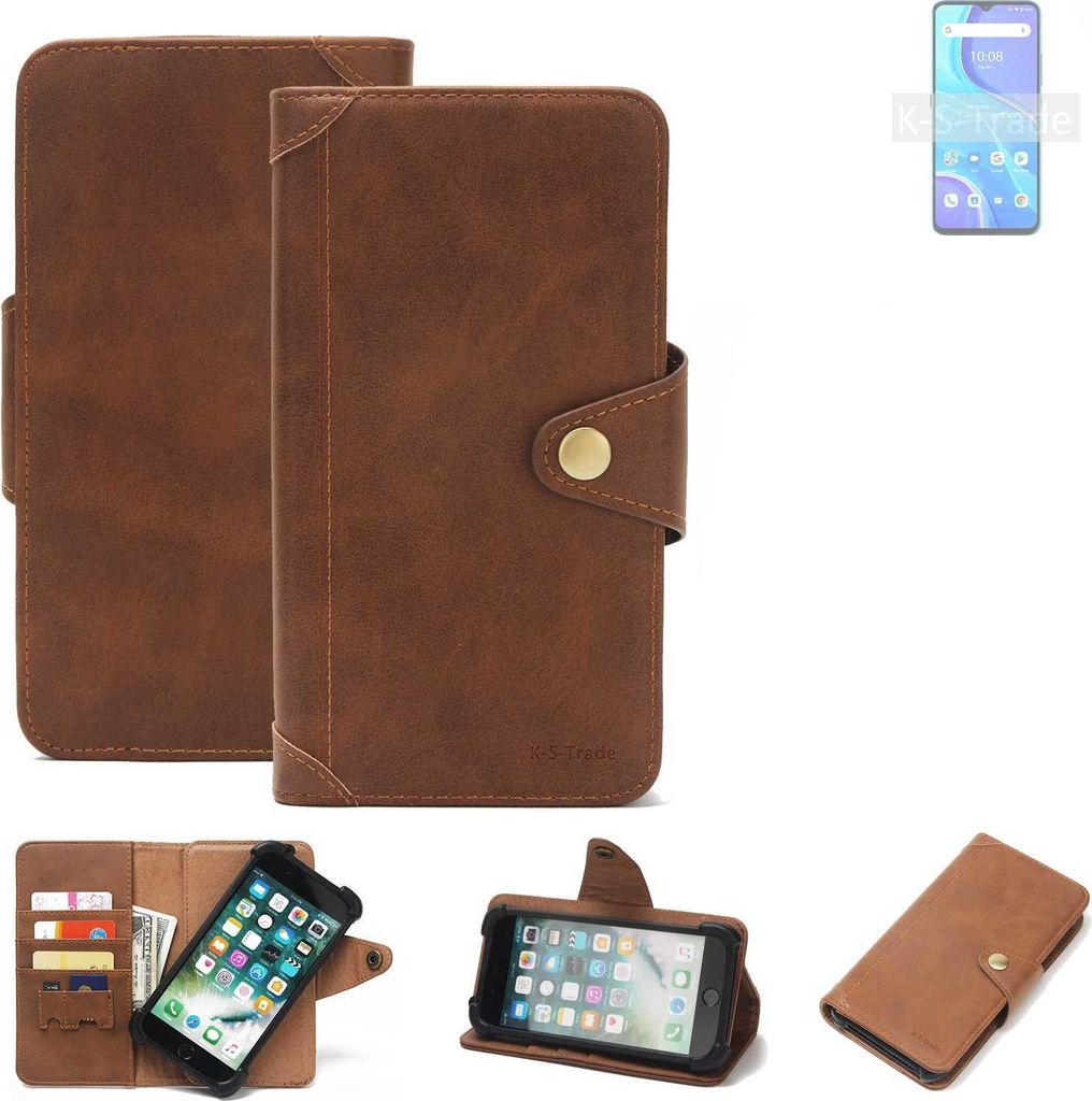 K-S-Trade Handyhülle für UMIDIGI A7s Schutz Hülle Walletcase Bookstyle Tasche Case Handytasche Wallet Flipcase Cover PolyurethanBraun (1x)