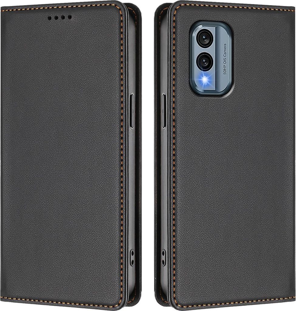 Handyhülle für Nokia X30, Kunstleder Klapphülle Stoßfeste Magnetische Hülle mit Ständer Schwarz