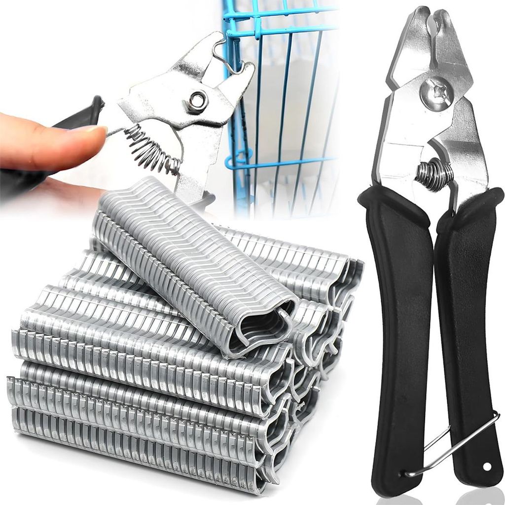 Hog Ring Zange Set mit 1200 M-Clips – Wurstclipper Zange für Tierkäfige, Zaunreparatur, Kissen, Autositze & Polster