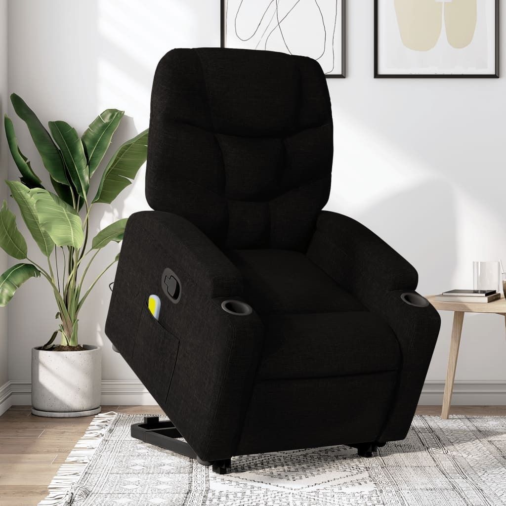 "im Angebot" Massagesessel mit Aufstehhilfe Schwarz Stoff - Fernseh- & Relaxsessel CC9064