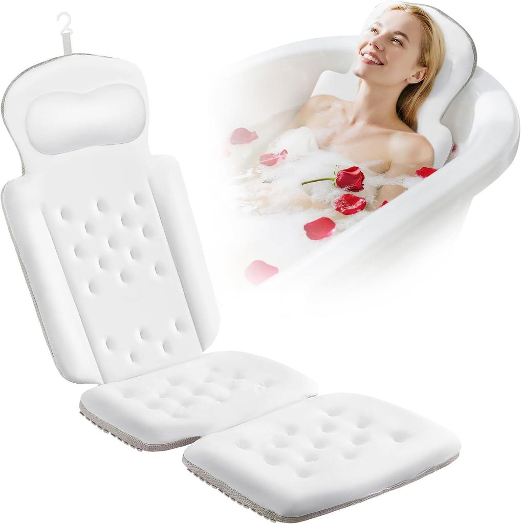 Badewannenkissen Ganzkörper Badekissen, Dickes Badewannenkissen mit Wäschesack, s Kissen für Badewanne Kopfstütze Nacken Schulter Unterstützun...