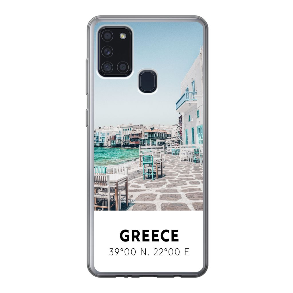 MuchoWow Handyhülle Schutzhülle Hülle für Samsung Galaxy A21s Griechenland - Meer - Blau Silikon Softcase Handy Hülle - Hartschale