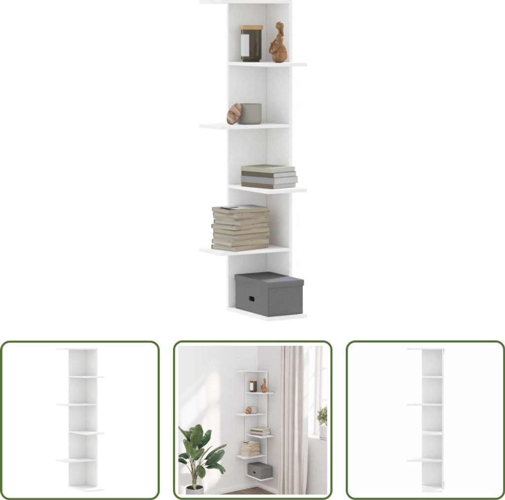 The Living Store Wand-Eckregal Weiß 36,5x36,5x140 cm Holzwerkstoff