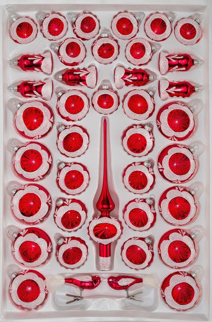 39 tlg. Glas-Weihnachtskugeln Set in Hochglanz Vintage Rot Produktbild 
