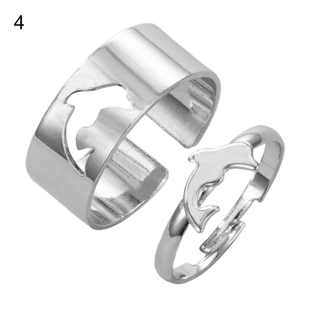 2 Teile/satz Einstellbare Paar Ringe Herz/Mond/Stern/Delphin Form Schmuck Kreative Exquisite Offene Ringe für Geschenke-Silber 4