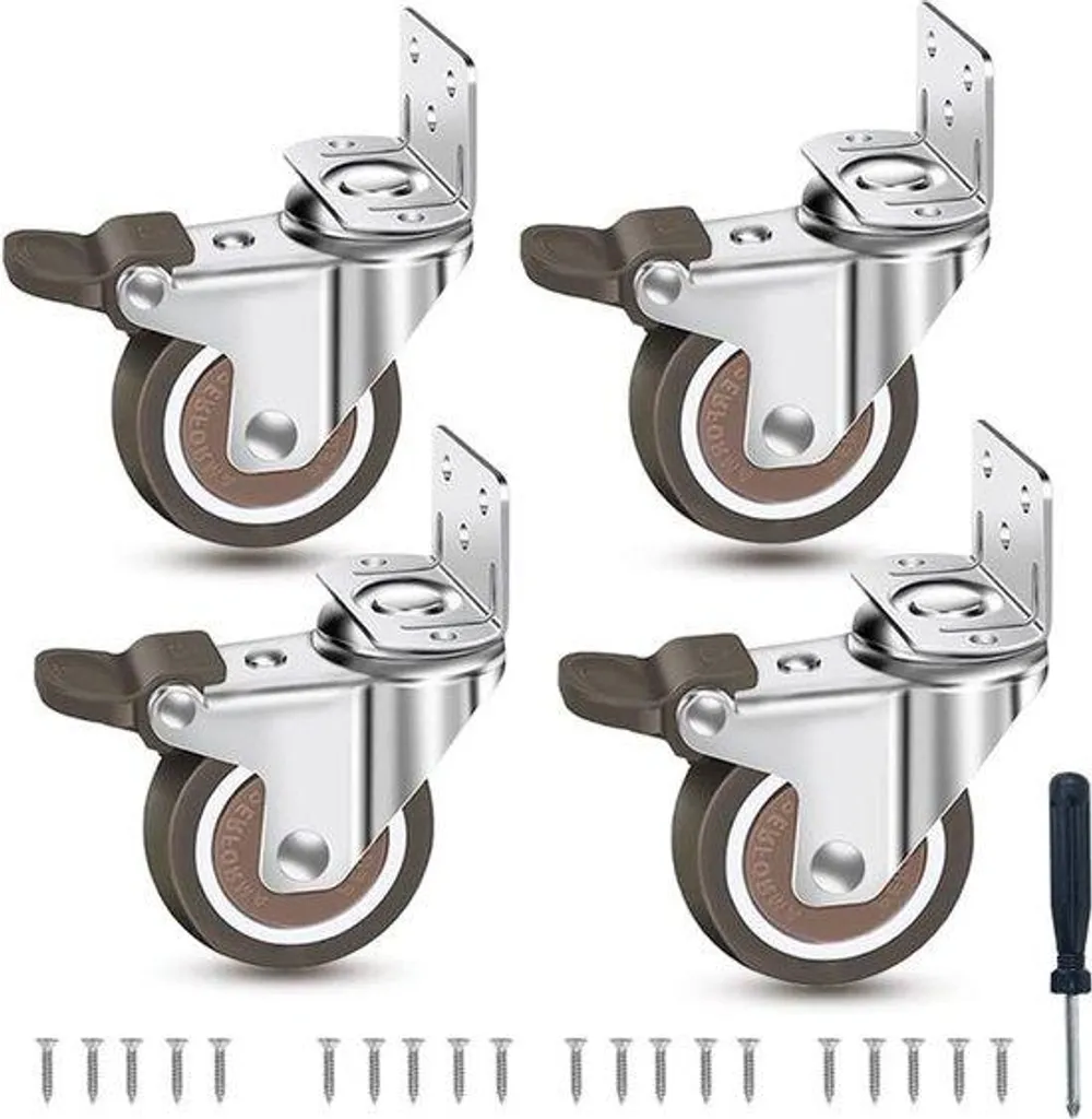 Lot de 4 roulettes de meuble silencieuses 25mm pour armoire et caisse bois