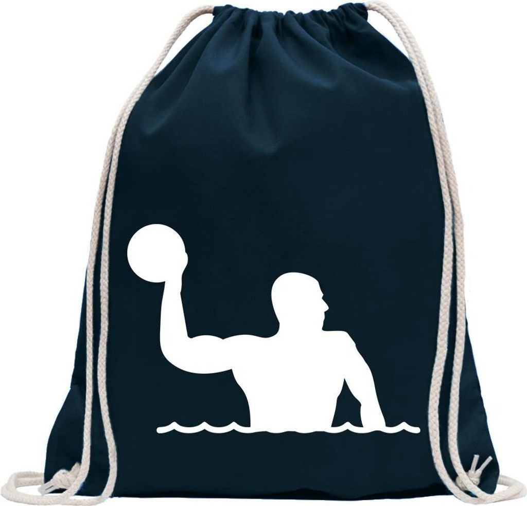 Kiwistar - Turnbeutel - dunkelblau - Wasserball Spieler Figur - Fun Rucksack Sport Beutel Gymsack Baumwolle mit Ziehgurt