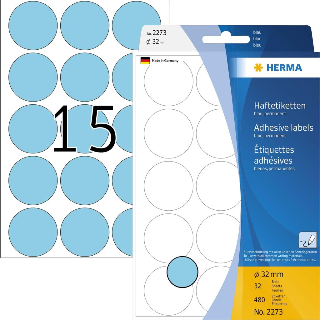 Vielzwecketiketten blau Ø 32 mm rund Papier matt 480 St.