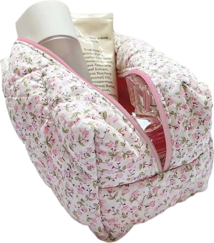 Kosmetiktasche, stilvoller Reise-Hautpflege-Organizer, Blumendruck, glatter Reißverschluss, leicht zugänglich, tragbar, trendige Make-up-Tasche