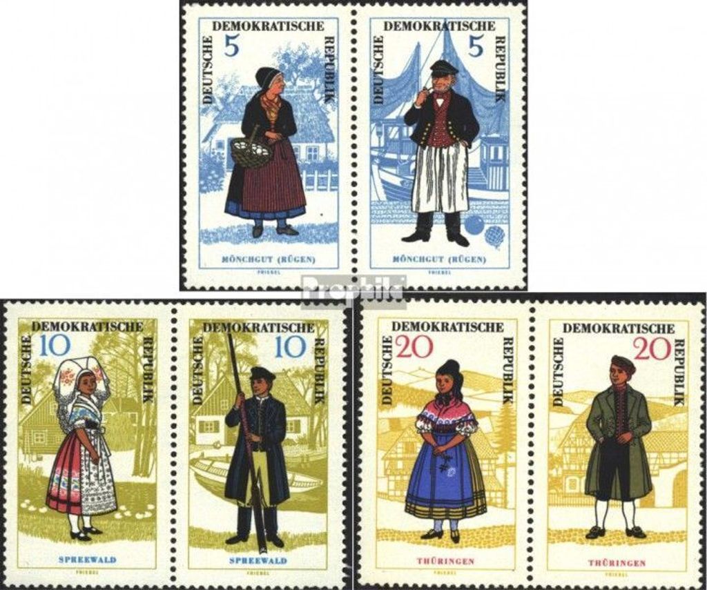 Briefmarken DDR 1964 Mi 1074-1079 als Paare (kompl.Ausg.) (WZd144,146,148) postfrisch Volkstrachten