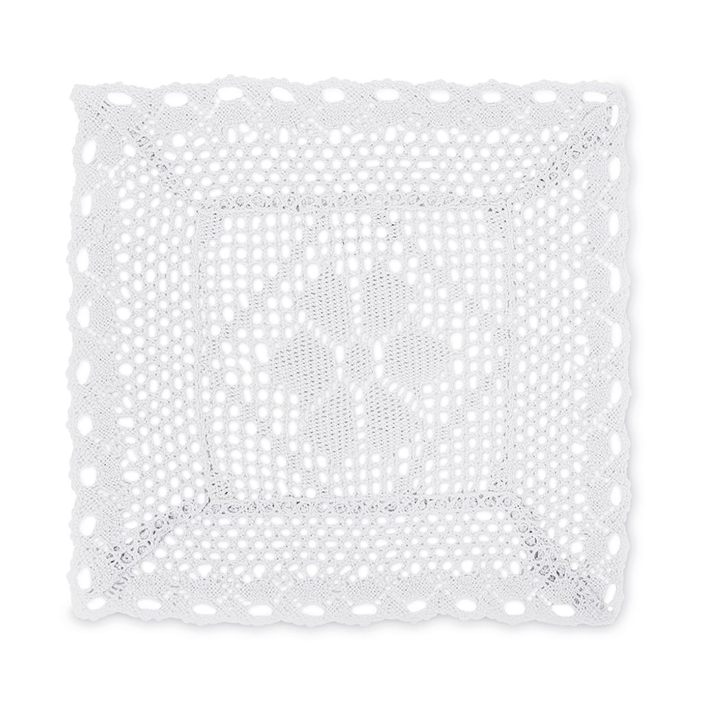 Serviette, Durchbrochenes, gehäkeltes Deckchen, weiß, quadratisch, für einen Osterkorb 30x30
