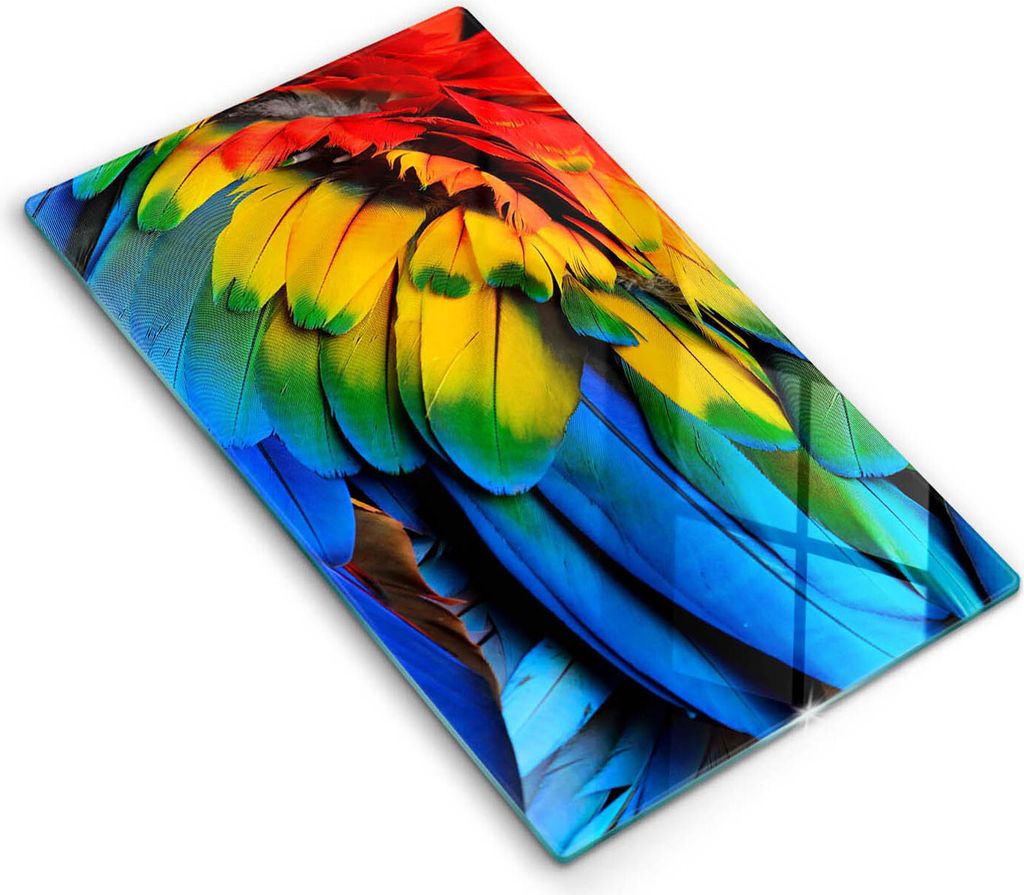 Glasschneideplatte - Herdabdeckplatte - 30x52 cm - Schneidebrett - Spritzschutz - Farbenfrohe Papageien