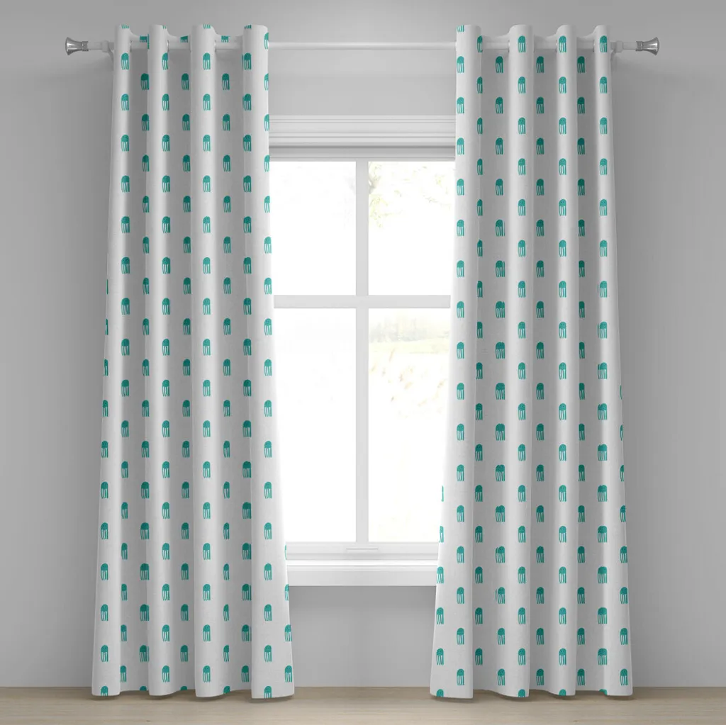 ABAKUHAUS Tenda con occhielli Medusa, divertenti personaggi oceanici disegnati a mano, motivo infantile in stile nursery, tende decorative a 2 pannelli, 280 cm x 175 cm, turchese e bianco