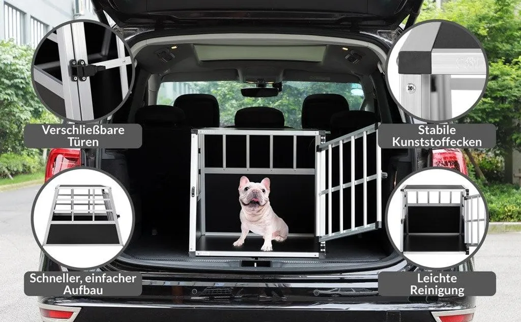 Cage transport chien aluminium 70x54x51 cm avec parois aérées et verrou fiable