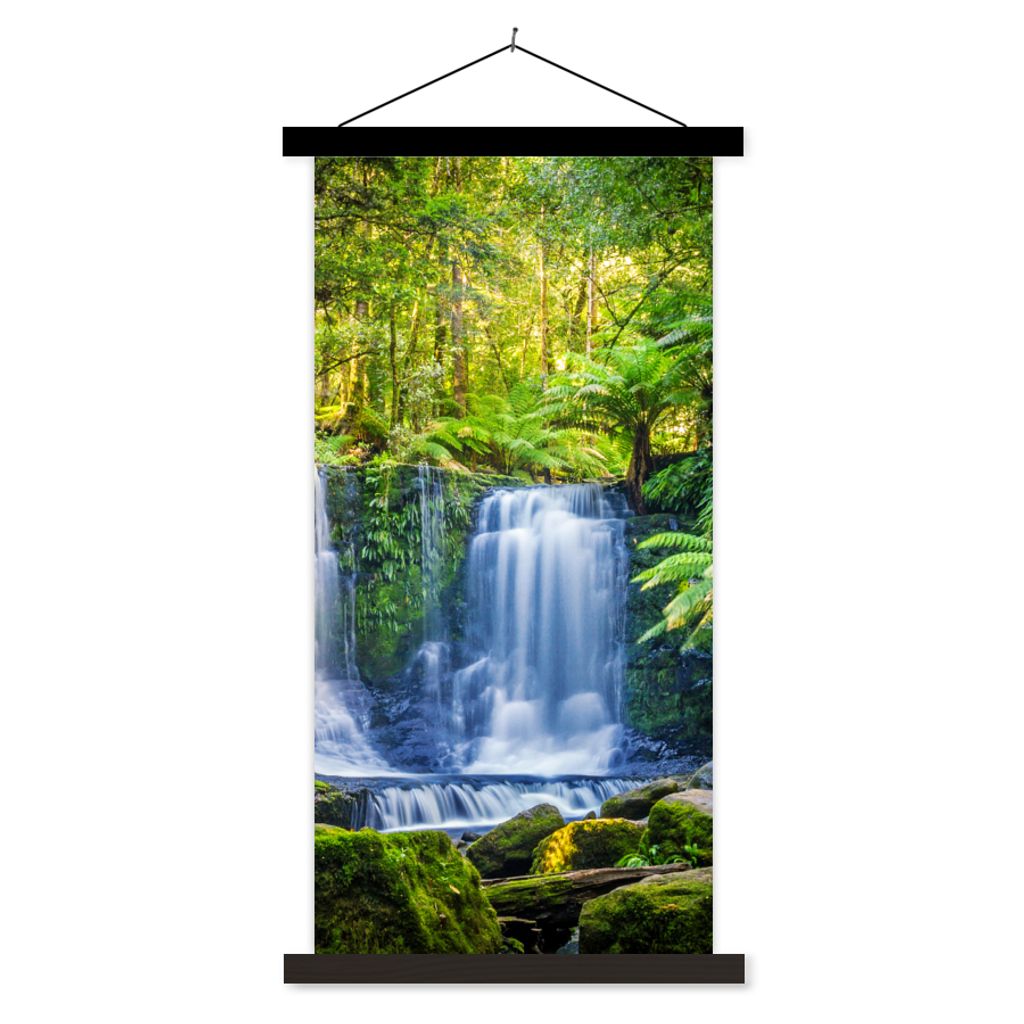 MuchoWow Textilposter Dschungel - Wasserfall - Australien - Pflanzen - Natur 40x80 cm mit schwarzem Rahmen - Wandemalerei