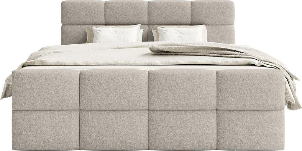 FEDVE Boxspringbett ALZEA aus Chenille-Stoff 160x200 cm, Grau