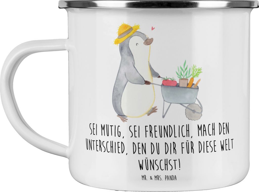 Mr. & Mrs. Panda Emaille Tasse Freundlichkeiten verbreiten - Weiß - Geschenk, Zuversicht, Becher, Zuneigung, Vertrauem, Hoffnung, positive Botscha...