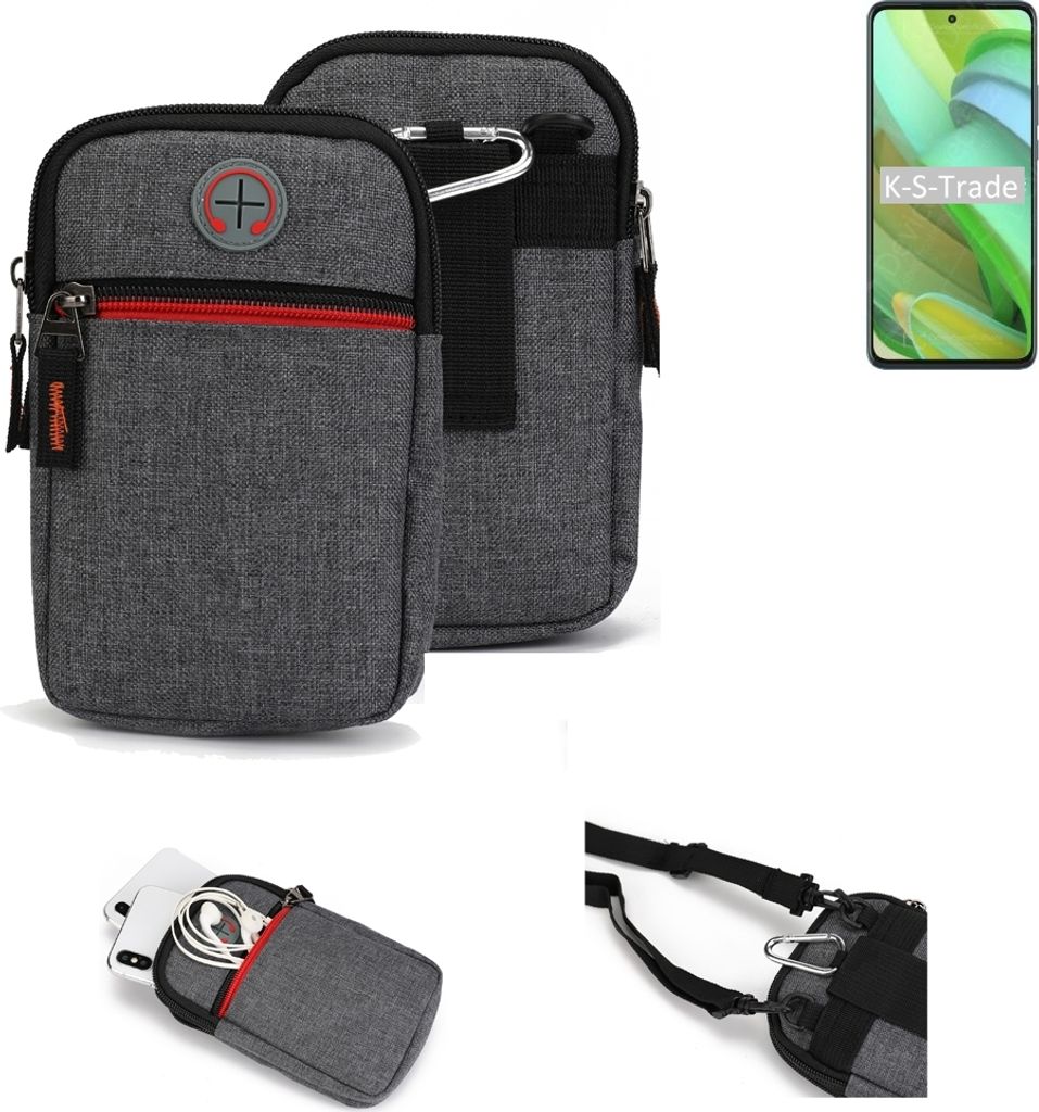 K-S-Trade Holster Gürteltasche kompatibel mit Motorola Edge 2022 Handy Tasche Schutz Hülle grau Zusatzfächer 1x