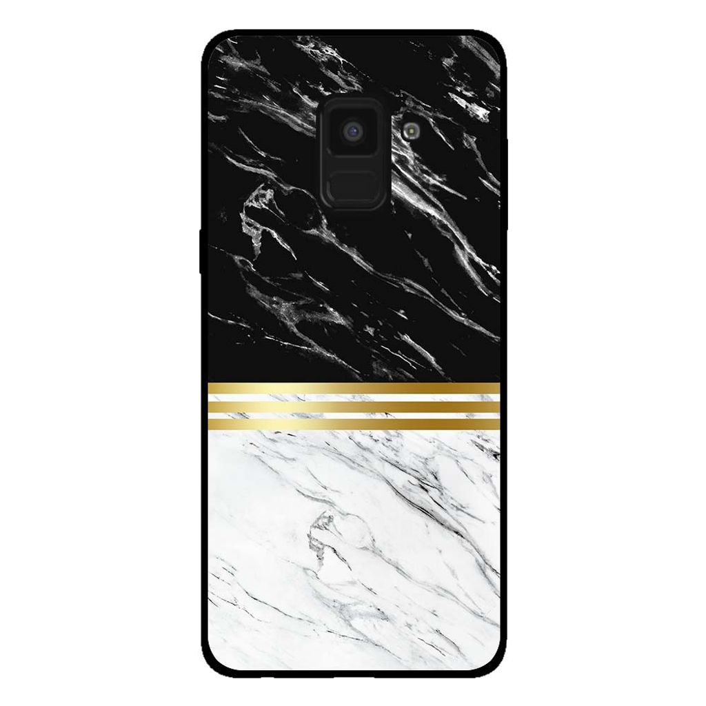 Smartphonica Handytasche für Samsung Galaxy A8 2018 Marmor-Look - Rückseite Abdeckung Marmor Fall - Schwarz Weiß