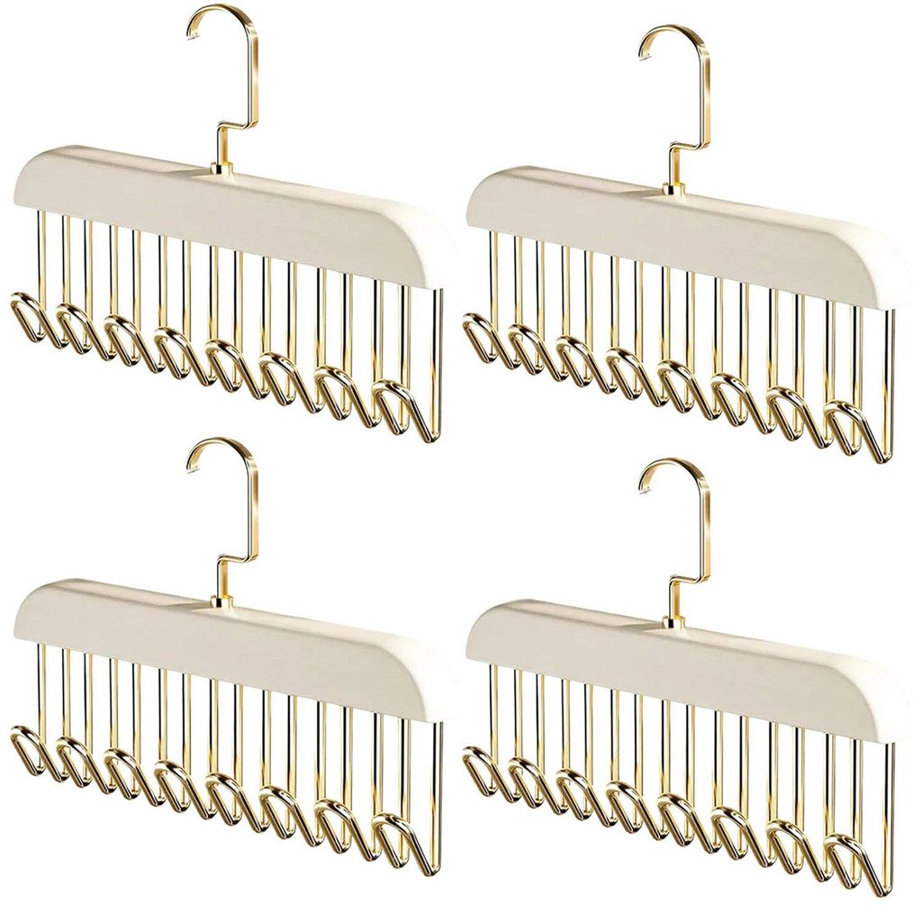 Gürtelhalter Kleiderschrank, 4 Stück rutschfest Holz Kleiderbügel Krawattenhalter mit 8 Haken 360 Grad Drehbarer Krawattenbügel Schalhalter (Mi...