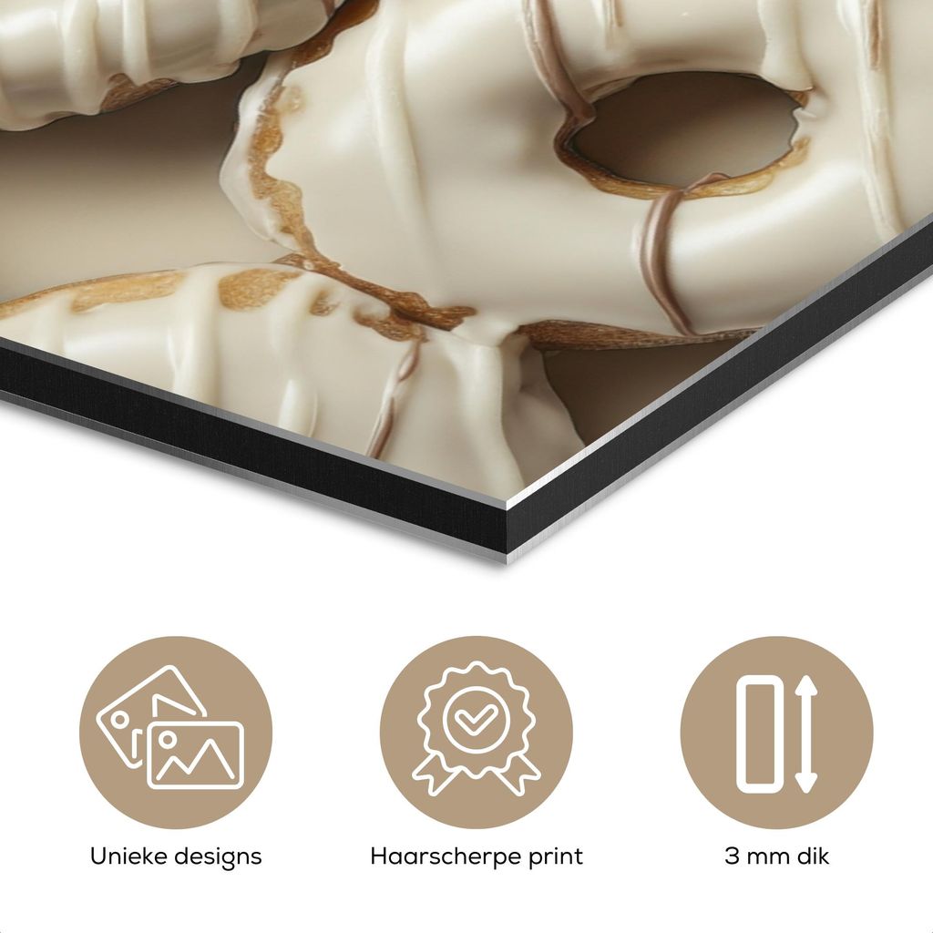 MuchoWow Wanddekoration Metall Metallbild Wandkunst 80x60 cm Donuts - Schokolade - Weiß - Beige MuchoWow Aluminium Gemälde - Alubild