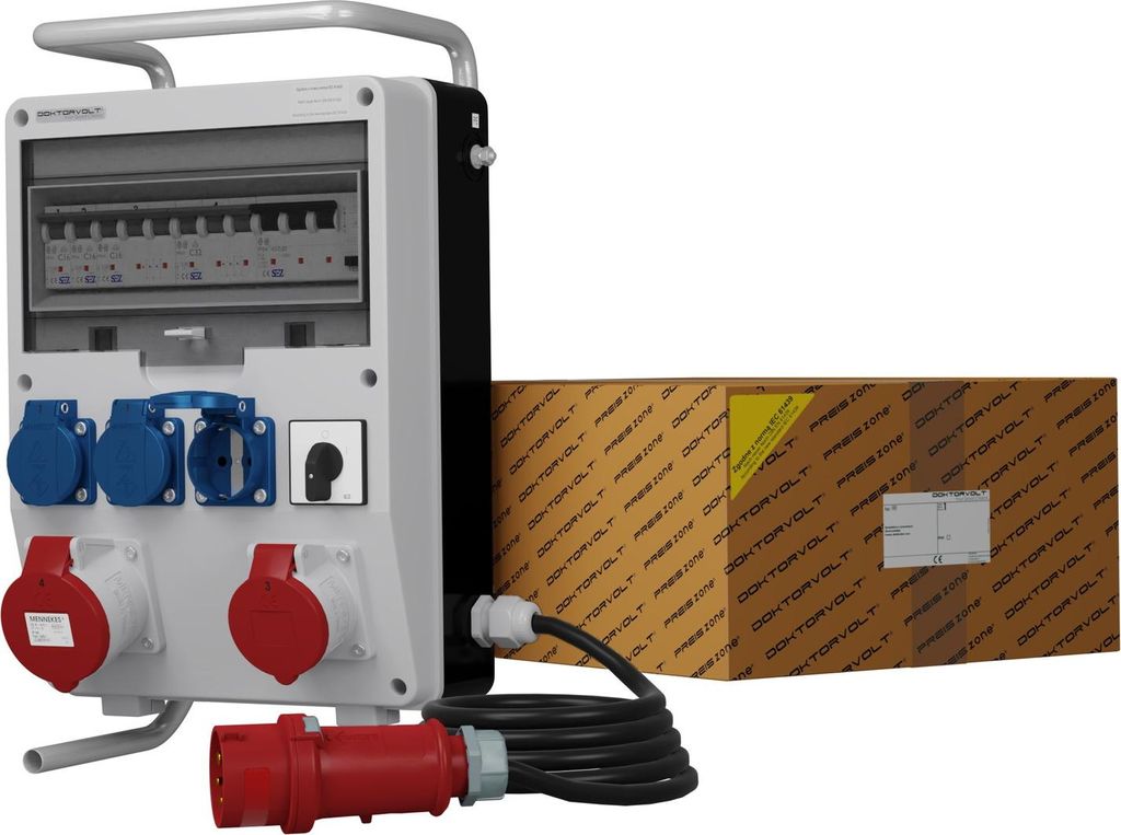 Stromverteiler TD-S/FI 32A 16A 3x230V SKHU Nockenschalter 0-1 Kabel Gestell Doktorvolt 0328