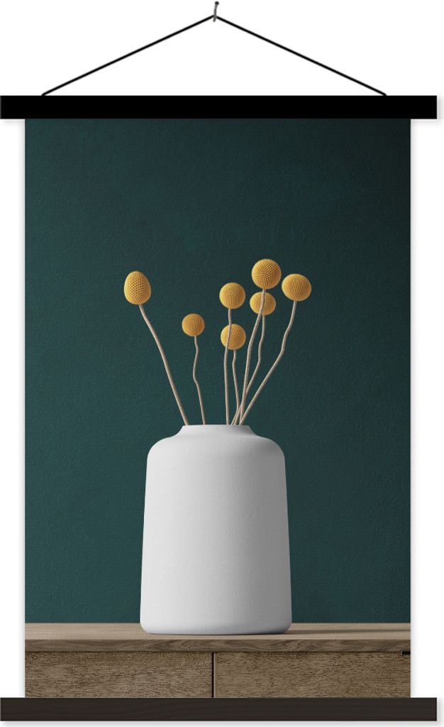 MuchoWow Textilposter Blumen - Vase - Stilleben 60x90 cm mit schwarzem Rahmen - Poster Wohnzimmer