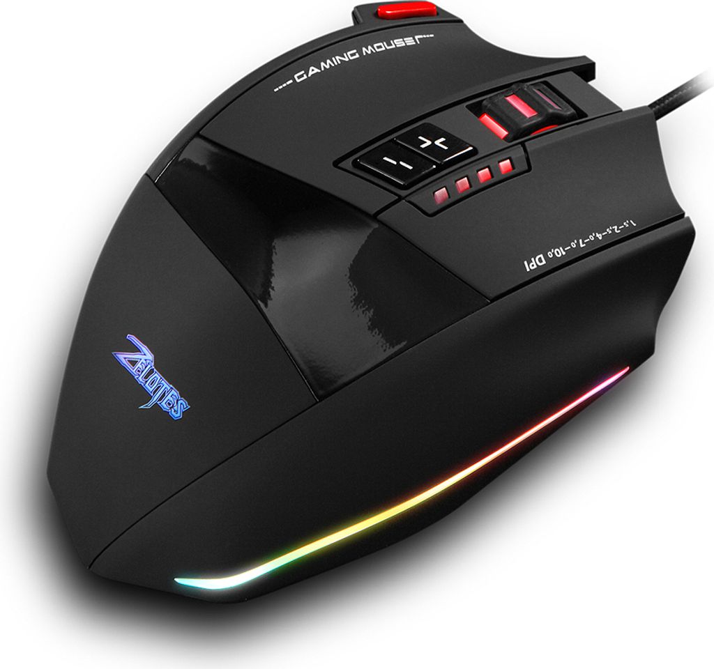 Zelotes C-13 Wired Gaming Mouse 13 Programmiertasten Einstellbar 10000DPI RGB Light Belt 128 KB Integrierter Speicher Eingebauter Gegengewichtsmech...