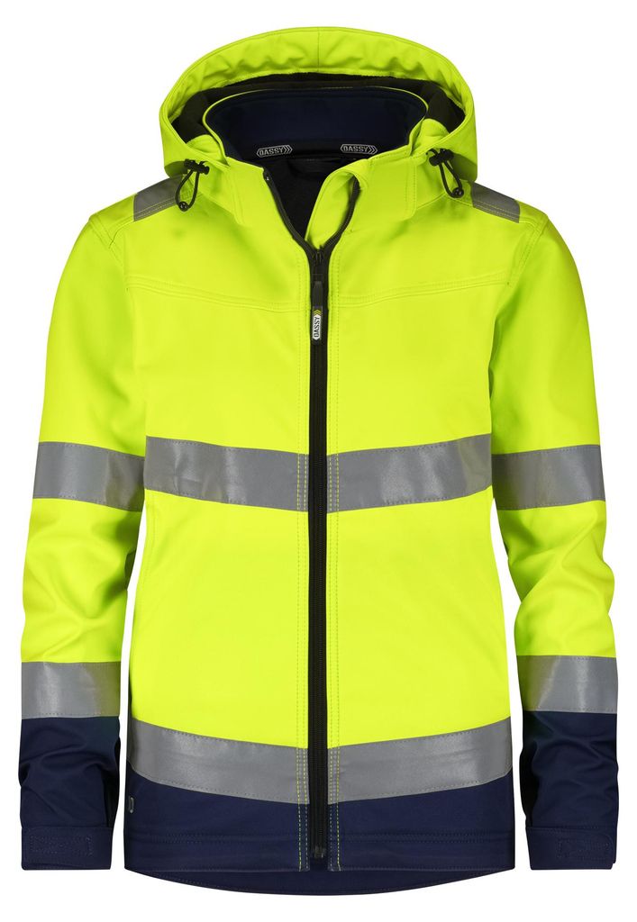 Warnschutz Softshell-Jacke für Damen Malaga Women PES74 280g neongelb/dunkelblau, Gr. 2XL DASSY 300466