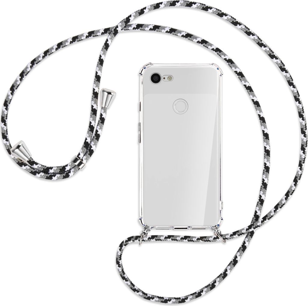 Handykette Backcover-Schutzhülle mit Band (Metall silberfarben) für Google Pixel 3 XL - schwarz/grau/weiß