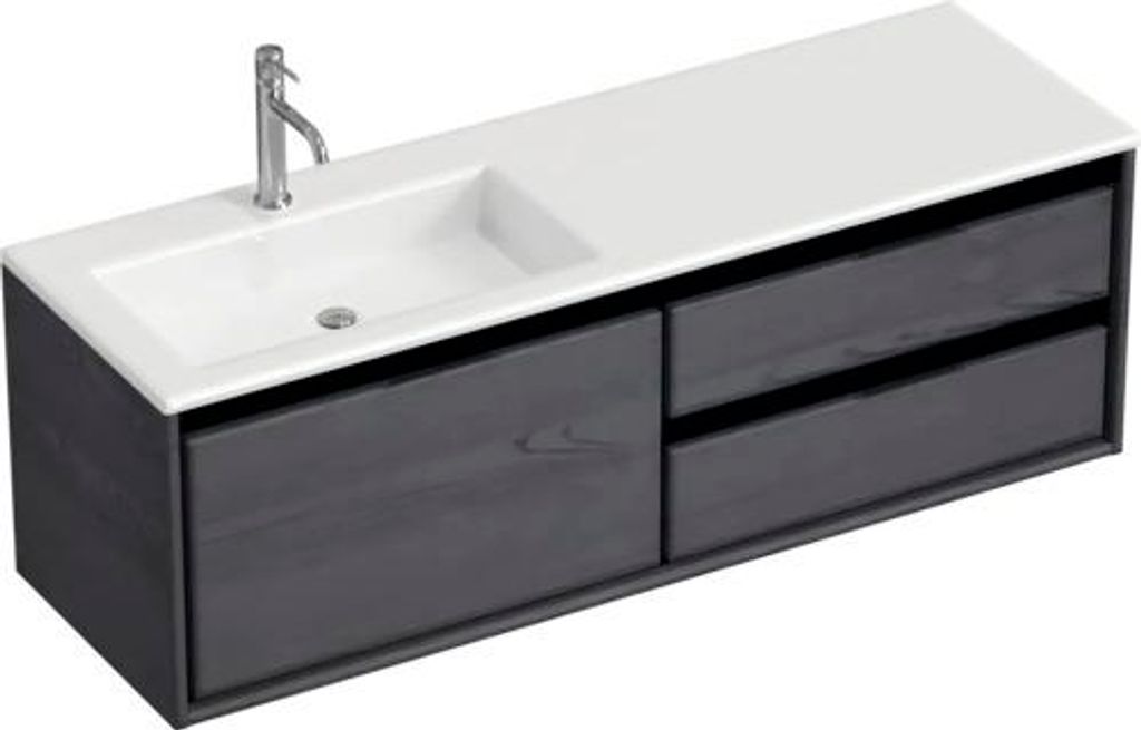 Badmöbel-Set Sanox Loft BxHxT 140,5 x 47 x 45,5 cm Frontfarbe black oak 2-teilig mit Waschtisch Mineralguss Becken links