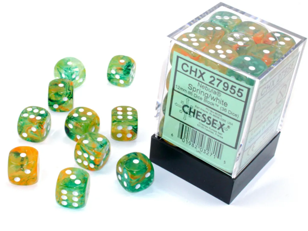 Dés Nebula TM 12mm d6 Spring White Luminary Dice Block - Set de 36