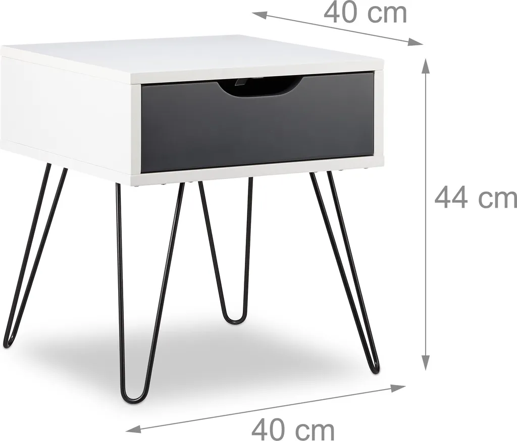 Table de nuit blanc-gris stable - Chevet robuste pour chambre à coucher
