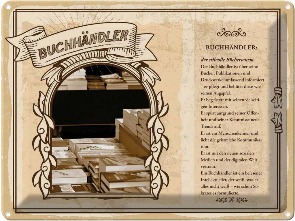 vianmo Blechschild 30x40 cm Buchhändler Bücher Aufapfel Trends Beruf Arbeit