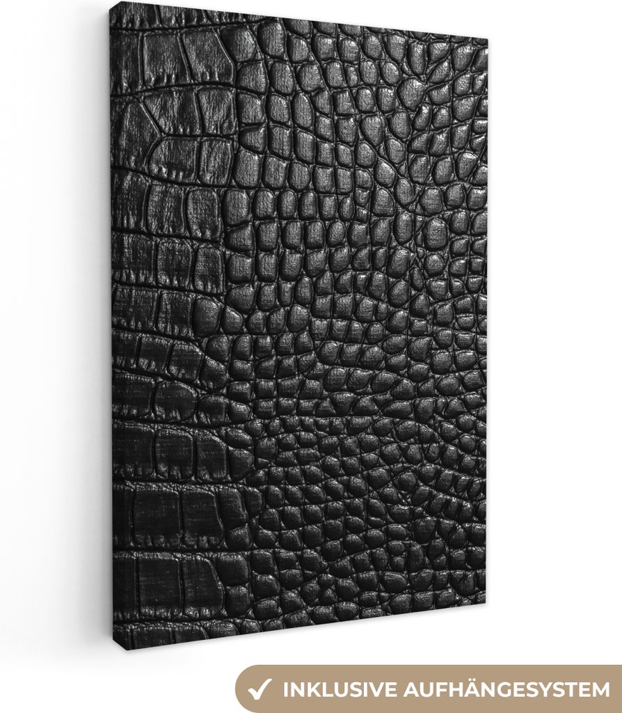 MuchoWow - Leinwandbilder - Leder - Textur - Schwarz - Grau, Wandbild, Wanddeko Bilder Wohnzimmer, 40x60 cm