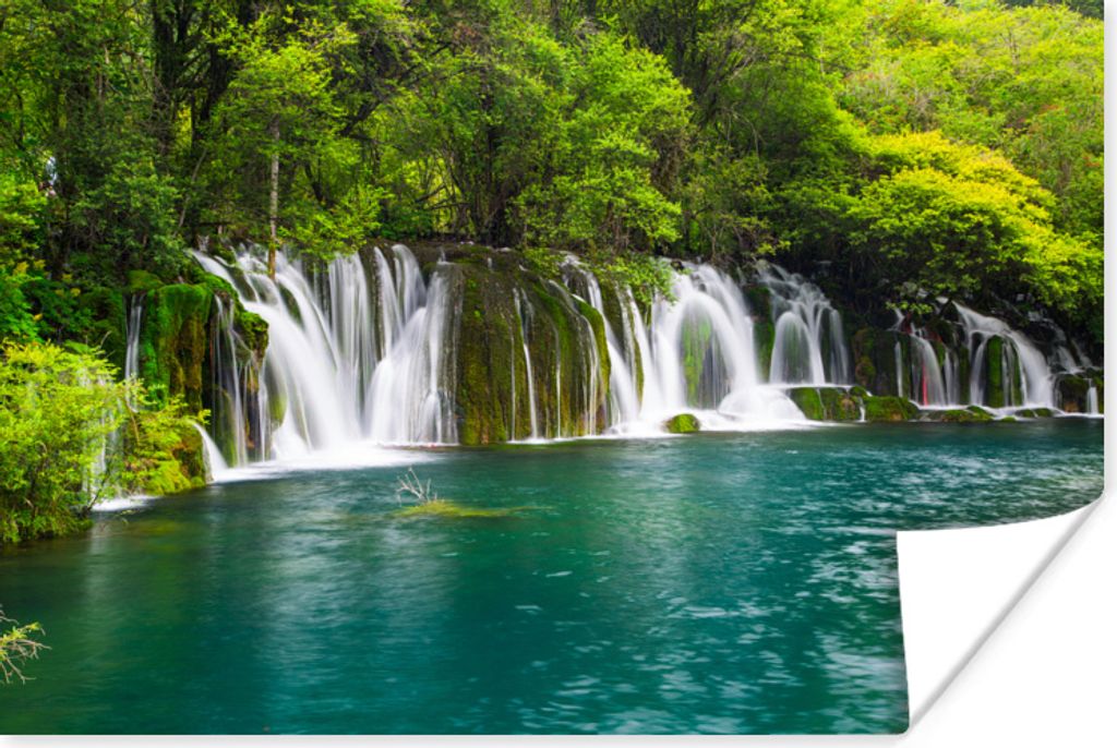 MuchoWow Poster Die grüne Natur oberhalb der Wasserfälle in Thailands Erawan-Nationalpark 120x80 cm - Bilder