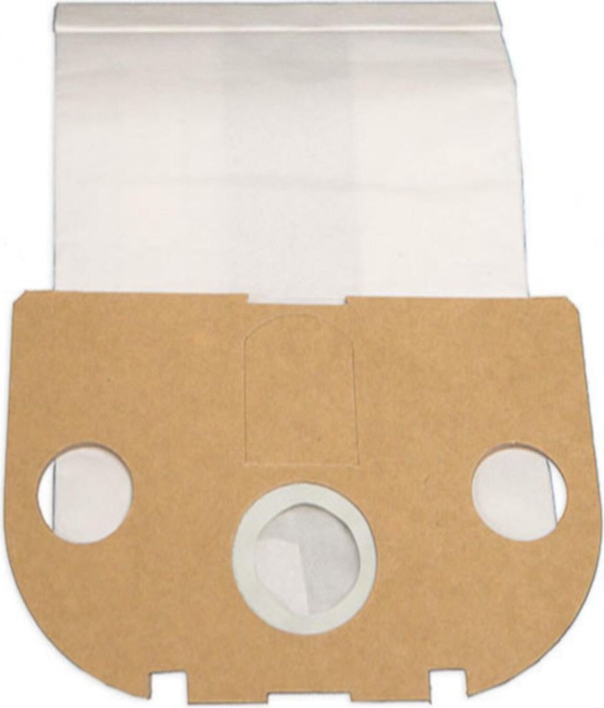 A vacuum cleaner bag with a cardboard top and paper bag.