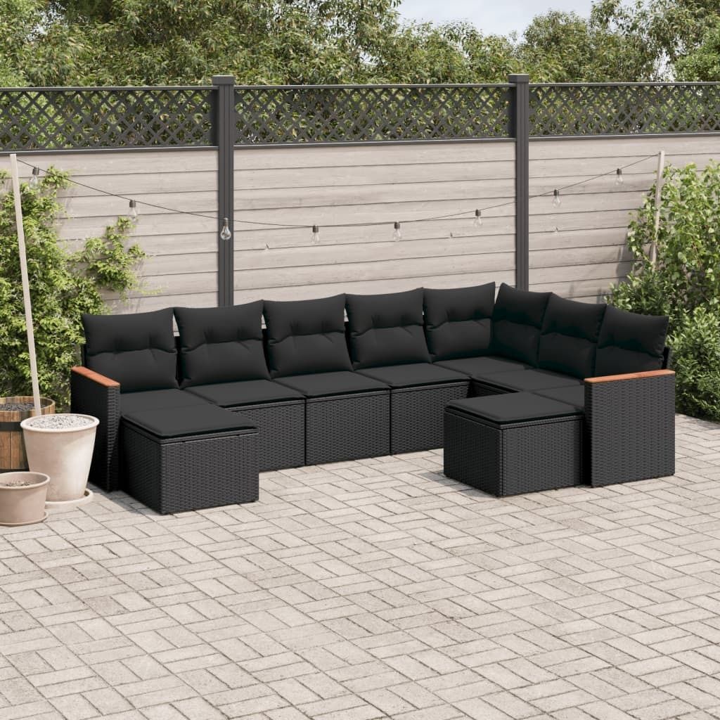 Maison Exclusive - 9-tlg. Garten-Sofagarnitur mit Kissen Schwarz Poly Rattan